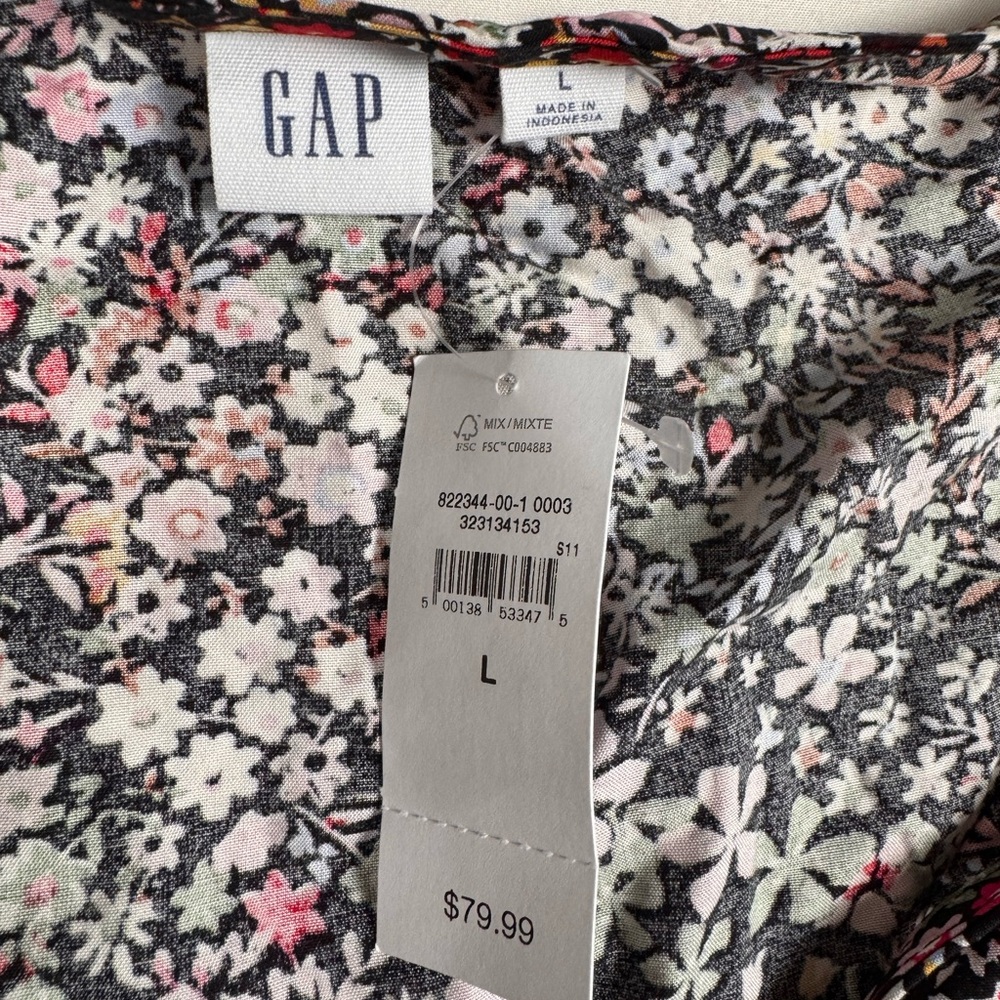NWT Gap Puff Sleeve V-Neck Pink Floral Maxi Dress Women’s L Retail $79 - Picture 5 of 7